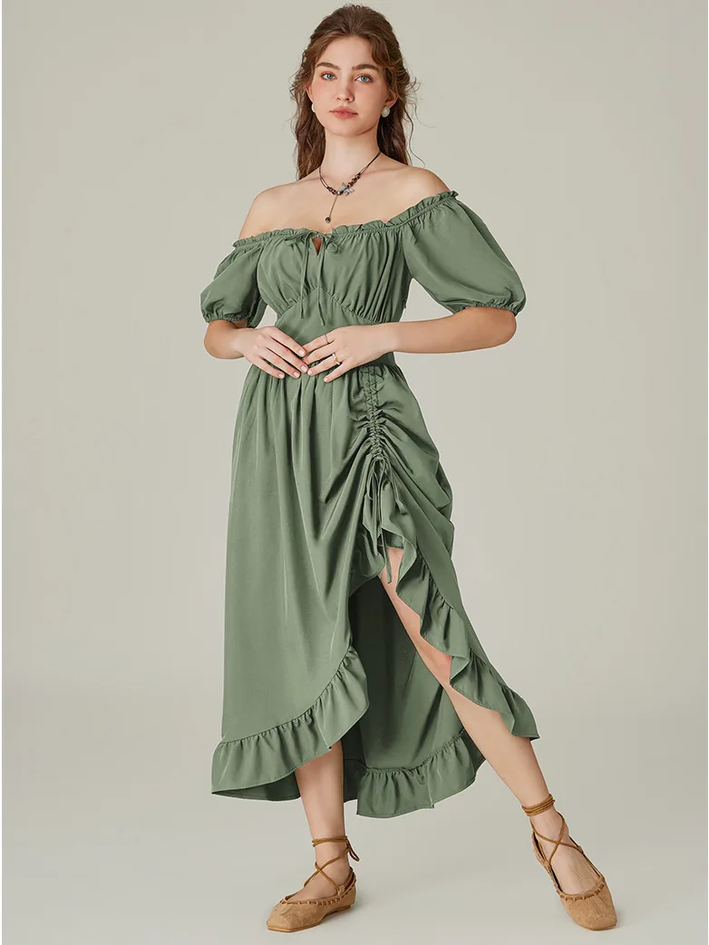 Women Victorian Square Neck Drawstring Lace Maxi Dress - Image 30