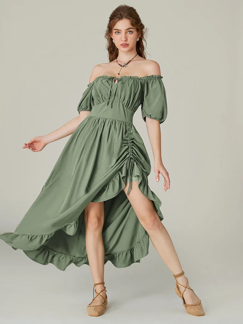 Women Victorian Square Neck Drawstring Lace Maxi Dress - Image 31