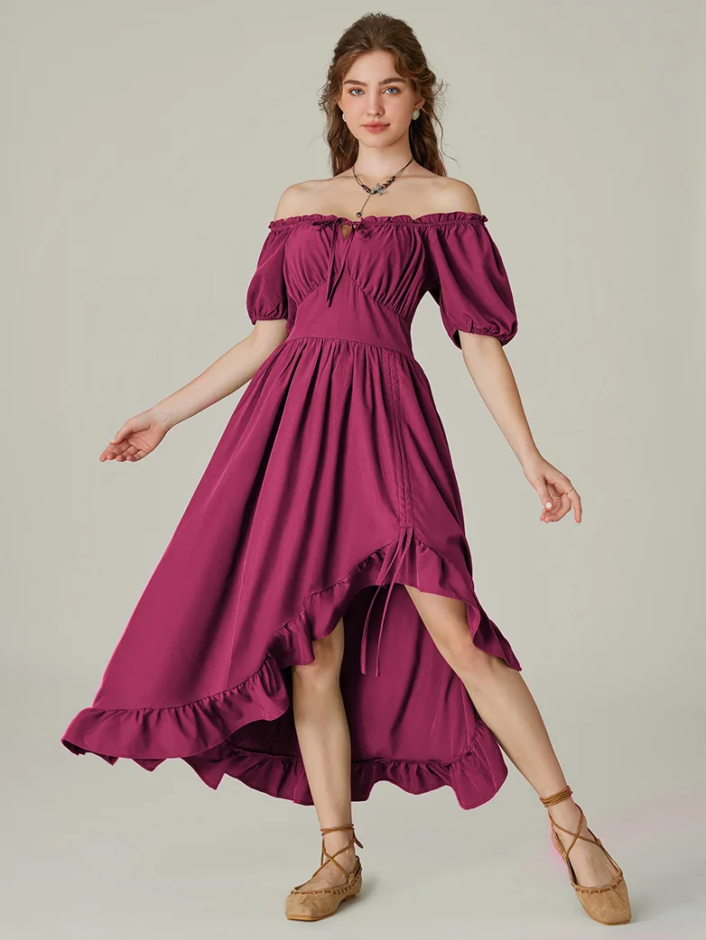 Women Victorian Square Neck Drawstring Lace Maxi Dress - Image 33