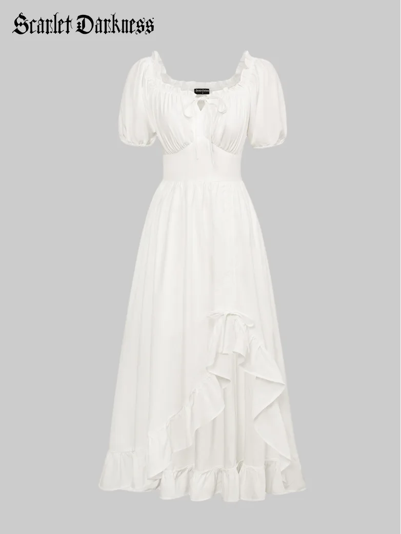 Women Victorian Square Neck Drawstring Lace Maxi Dress - Image 35