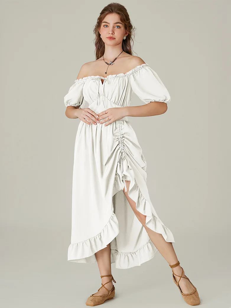 Women Victorian Square Neck Drawstring Lace Maxi Dress - Image 37