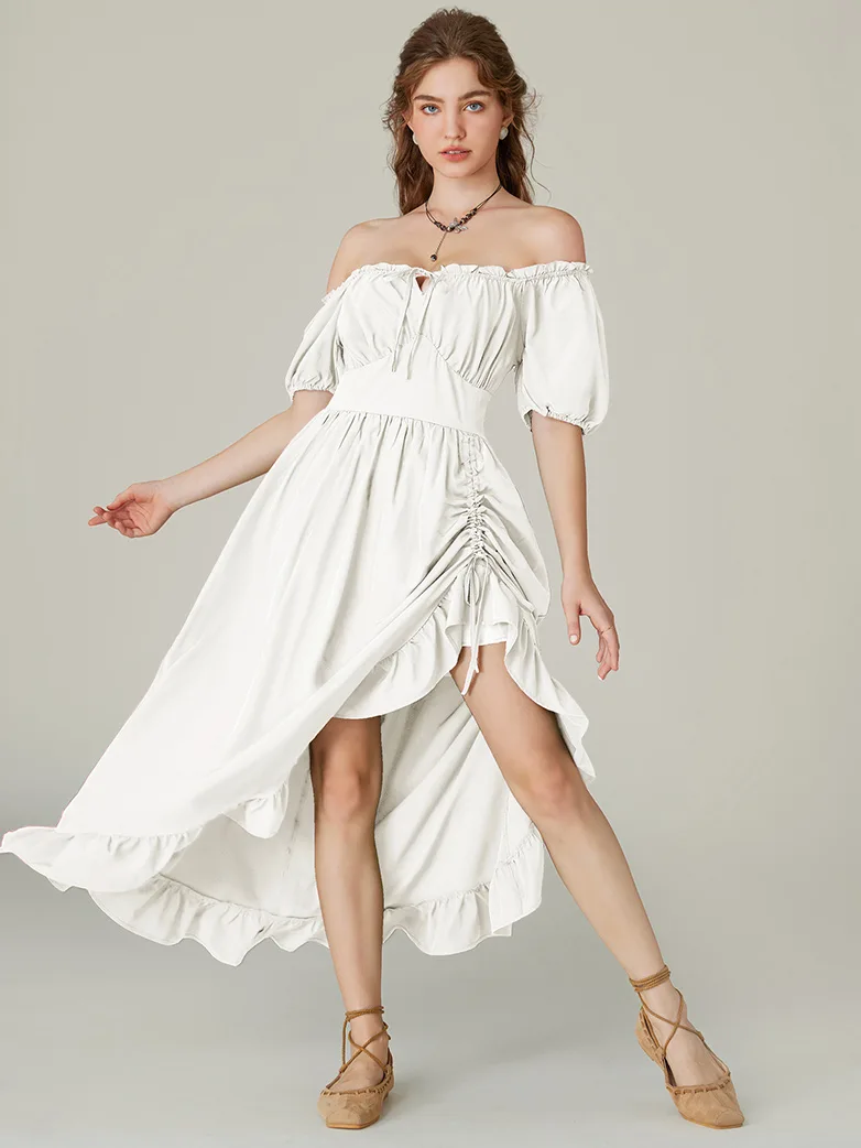 Women Victorian Square Neck Drawstring Lace Maxi Dress - Image 38