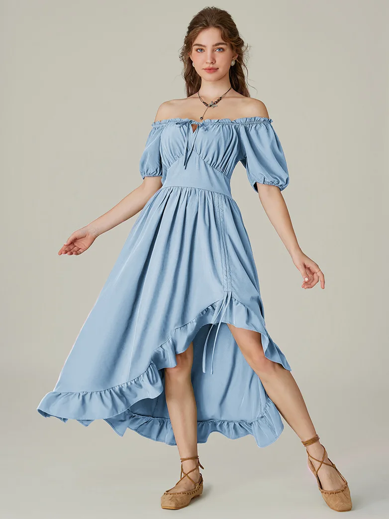 Women Victorian Square Neck Drawstring Lace Maxi Dress - Image 40