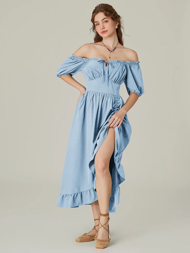 Women Victorian Square Neck Drawstring Lace Maxi Dress - Image 41