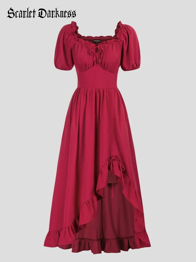 Women Victorian Square Neck Drawstring Lace Maxi Dress - Image 42