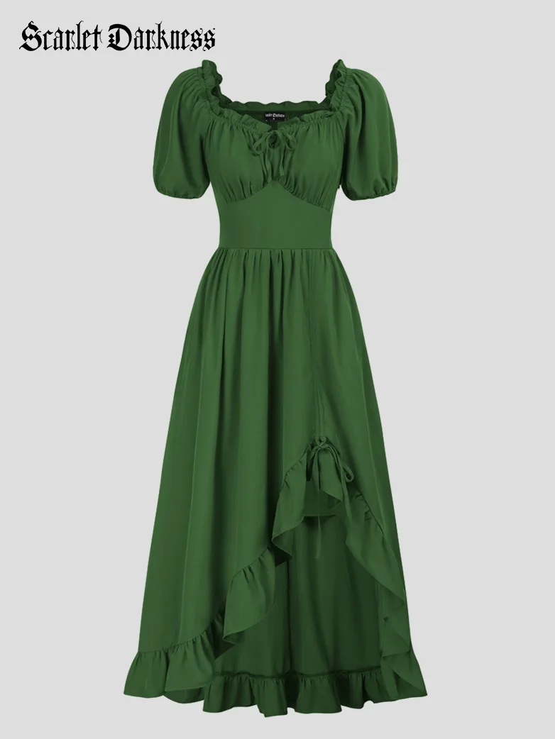 Women Victorian Square Neck Drawstring Lace Maxi Dress - Image 46