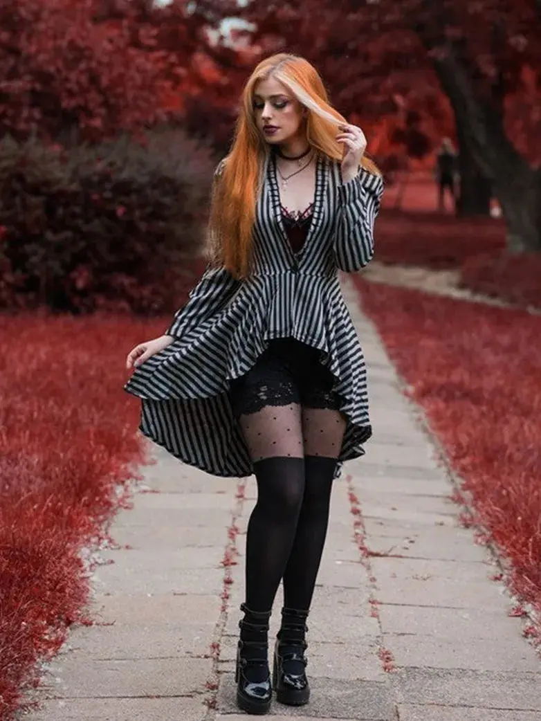 Women Steampunk Long Jacket High Low Cloak - Image 22